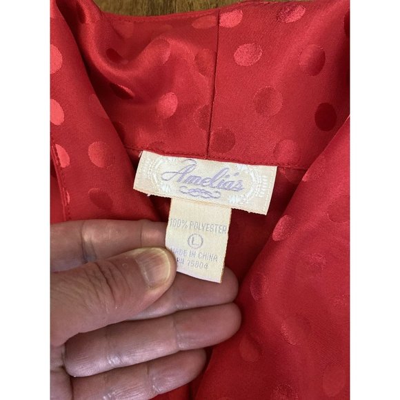 Vintage Amelia's Red Polka Dot Satiny Polyester 2 Piece Pajama Lounge Set Size L - Picture 7 of 10